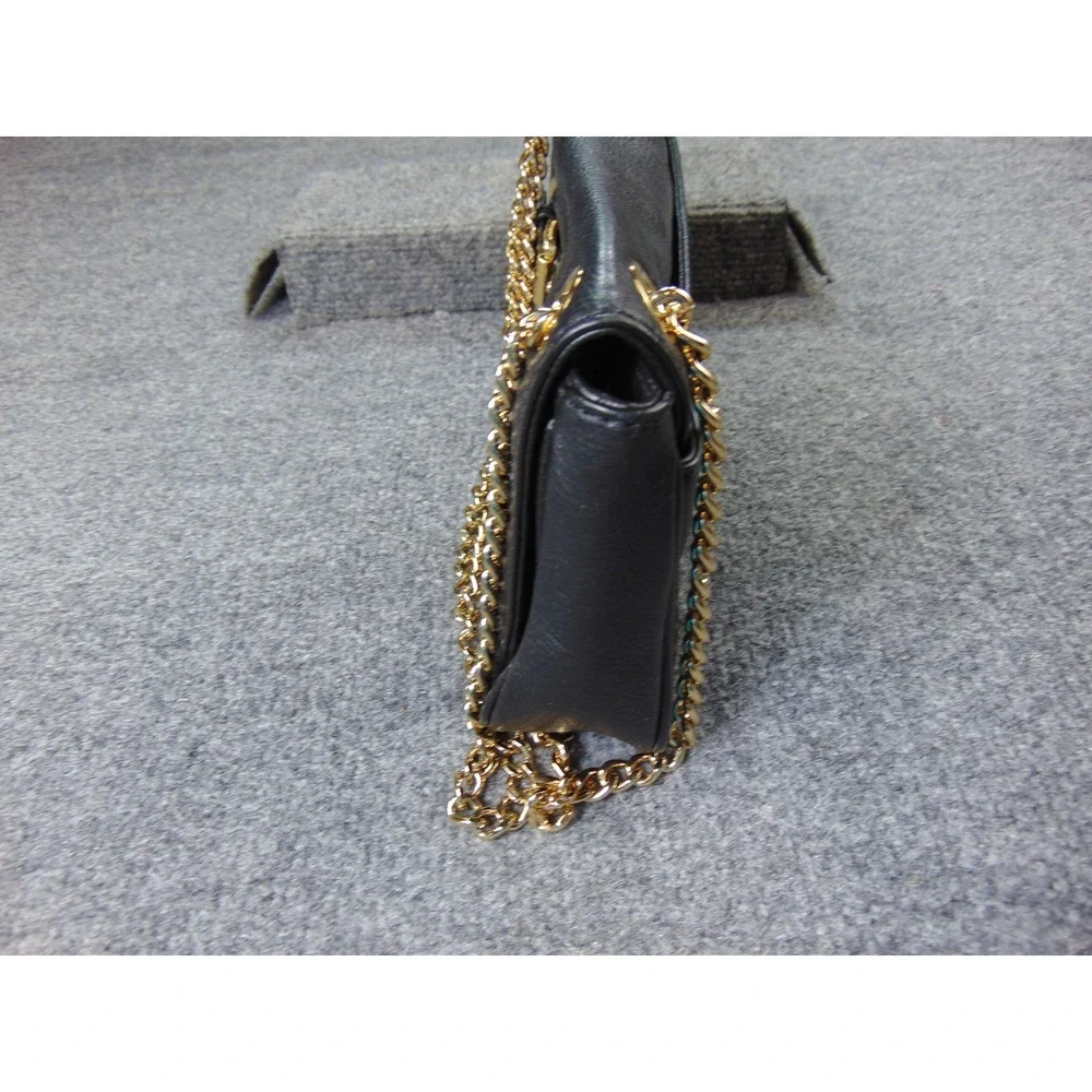 Michael Kors Bedford Black Leather‎ Gold Chain Strap Flap Clutch Crossbody Bag